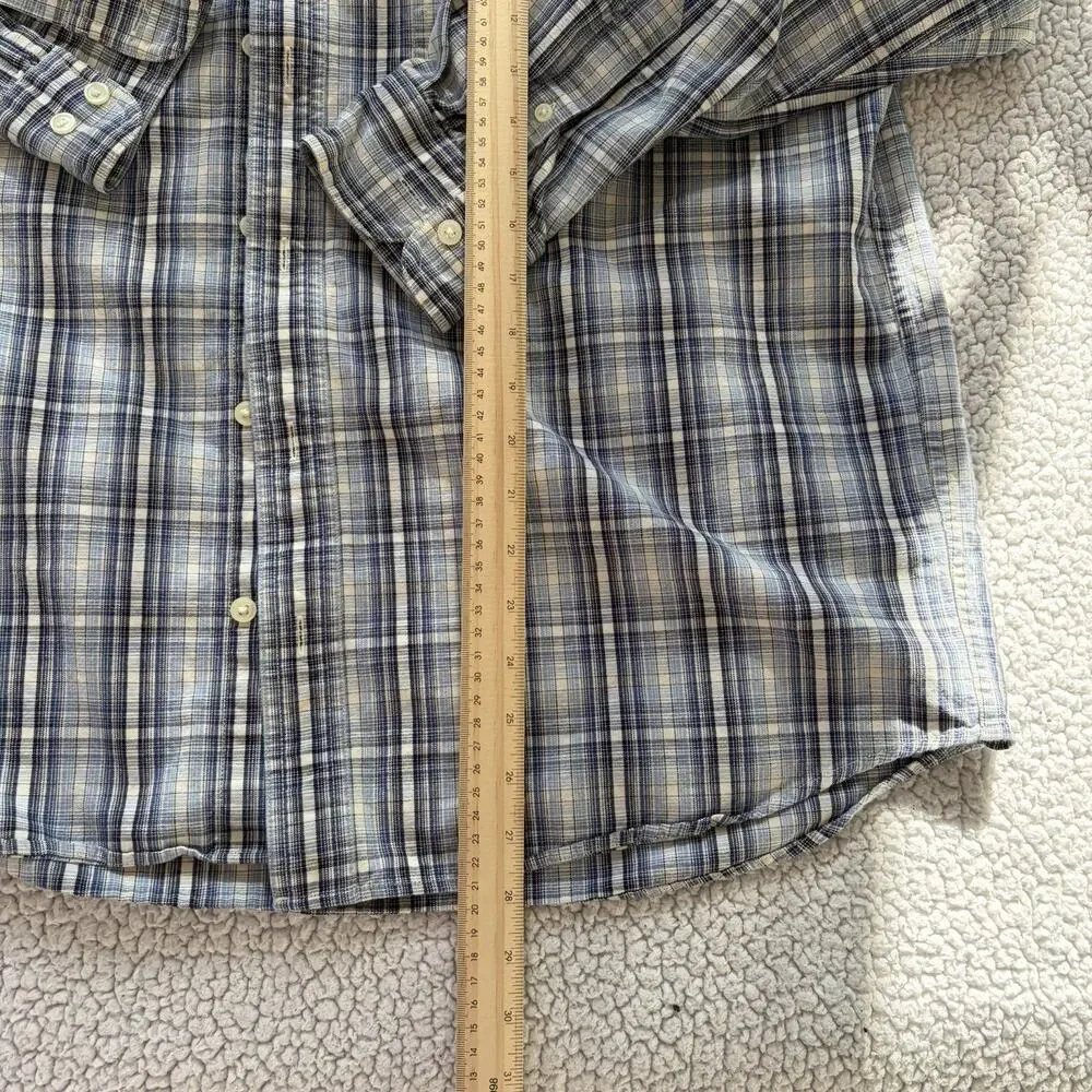 Eddie Bauer Mens Relaxed Fit Plaid Button‎ Down Shirt Blue 100% Cotton Size L
